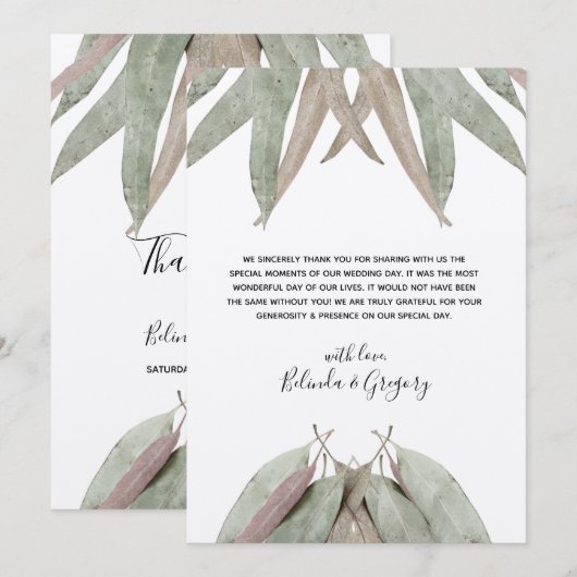 Eukalyptus Leaf Wedding Danke Karte (Vorne/Hinten)