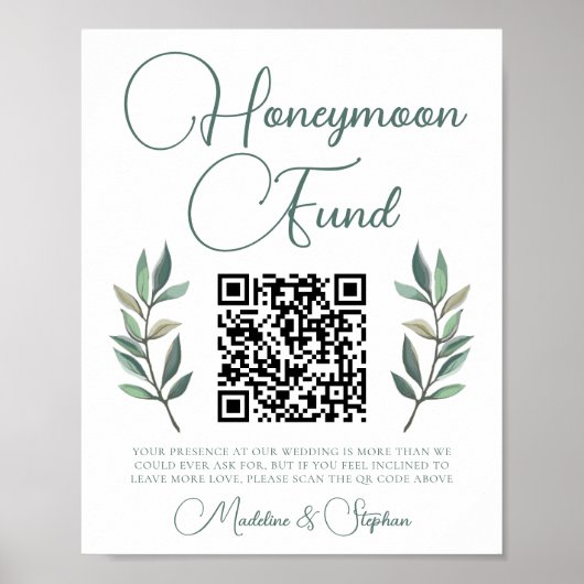 Eukalyptus Leaf Wedding Honeymoon Fund Poster (Vorne)