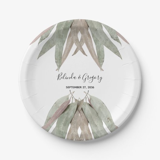 Eukalyptus Leaf Wedding Pappteller (Vorderseite)