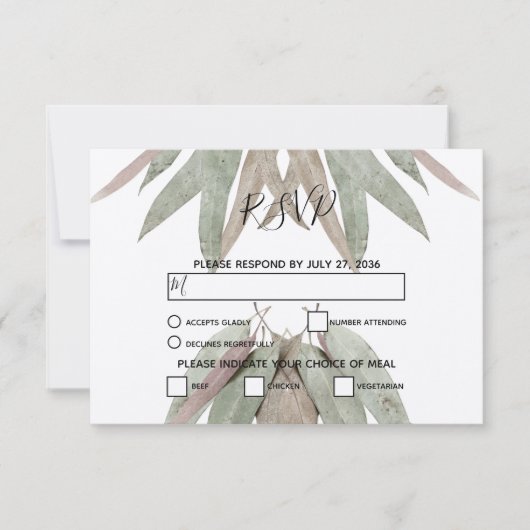 Eukalyptus Leaf Wedding RSVP Cards Karte (Vorderseite)
