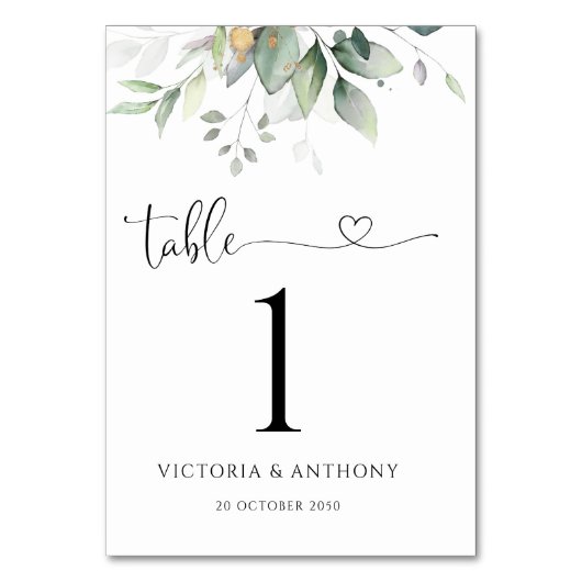 Eukalyptus Leaf Wedding Tischnummern (Vorderseite)