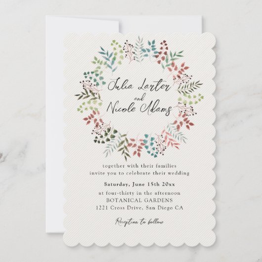 Eukalyptus Leaf Wreath Foto Wedding Einladung (Vorderseite)