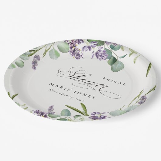 Eukalyptus Leafy Foliage Brautparty Pappteller (Schrägansicht)