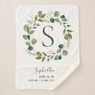 Eukalyptus Leafy Wreath Baby Monogram Birth Stats Sherpadecke
