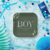 Eukalyptus Lettering Green Blue Boy Baby Dusche Pappteller (Party)