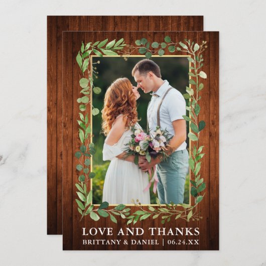 Eukalyptus-Liebe für Wasserfarben dank Wood Gold Dankeskarte (Vorne/Hinten)