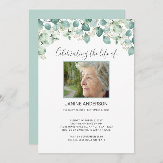 Eukalyptus Life feiert Foto Einladung (Vorne/Hinten)