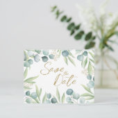 Eukalyptus Light Watercolor Sage Save the Date Inv Einladungspostkarte (Stehend Vorderseite)
