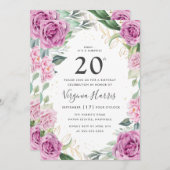 Eukalyptus Lila floral 20. Geburtstag Einladung (Vorne/Hinten)