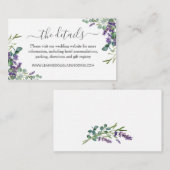 Eukalyptus Lila Lavendel Blume Hochzeitdetails Begleitkarte (Vorne/Hinten)