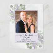 Eukalyptus Lila Wedding Save the Date Foto Ankündigungspostkarte (Vorderseite)
