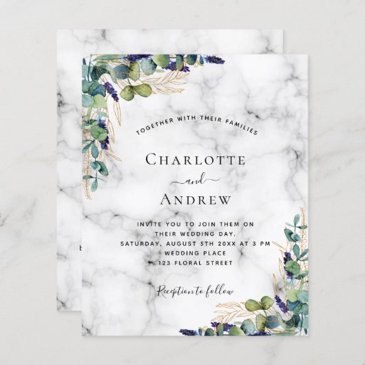 Eukalyptus-Marmor QR-Code Einladung zur Hochzeit (Vorne/Hinten)