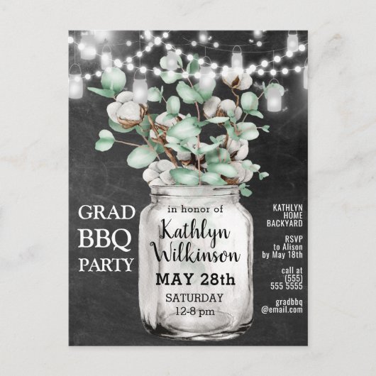 Eukalyptus Mason Jar Graduation Party Einladung Postkarte (Vorderseite)