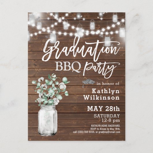 Eukalyptus Mason Jar Graduation Party Einladung Postkarte (Vorderseite)