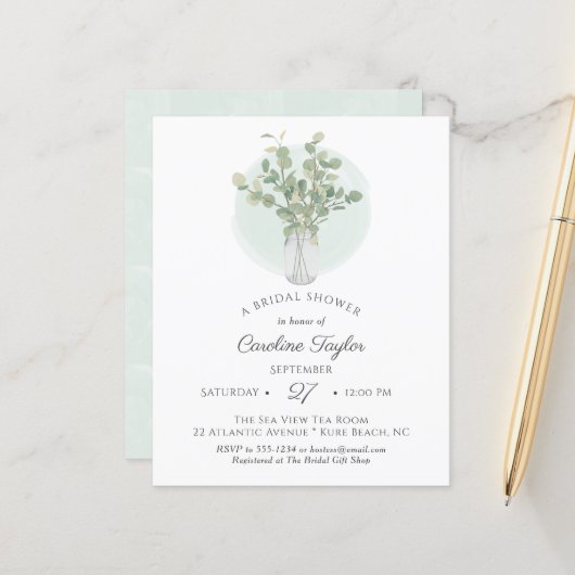 Eukalyptus Mason Jar Monogram Brautparty (Vorderseite/Rückseite Beispiel)