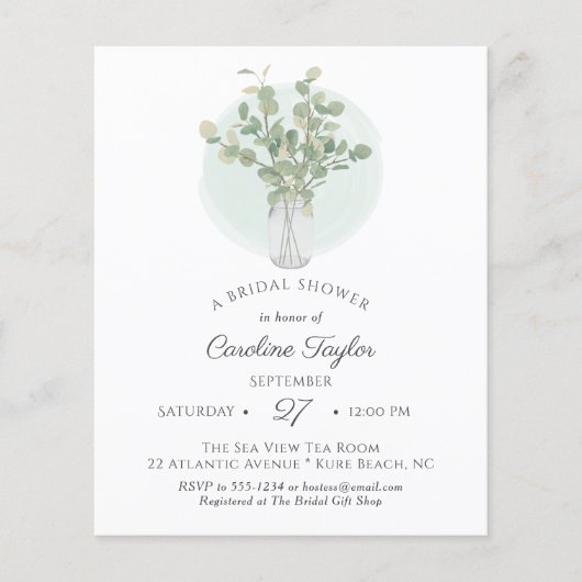 Eukalyptus Mason Jar Monogram Brautparty (Vorderseite)