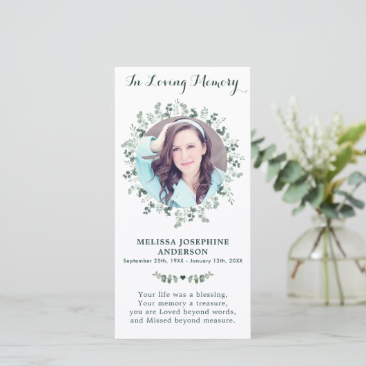 Eukalyptus Memorial Prayer Card Beerdigung Lesezei (Stehend Vorderseite)