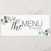 Eukalyptus Minimal Script Wedding Menu Menükarte (Rückseite)
