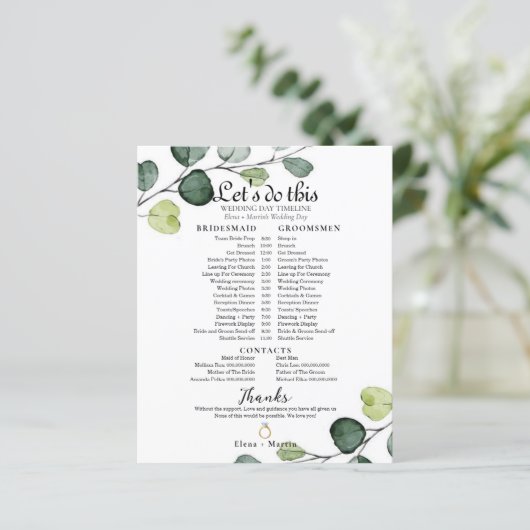 Eukalyptus Minimal Wedding Bridal Timeline (Stehend Vorderseite)