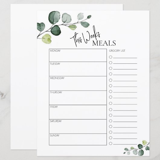 Eukalyptus Minimaler Skripttext wöchentlich Essens (Vorne/Hinten)