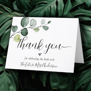 Eukalyptus Minimales Script-Brautparty Dankeskarte