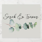 Eukalyptus Minimalistisch Watercolor Wedding Schaumweinetikett (Einzelnes Label)