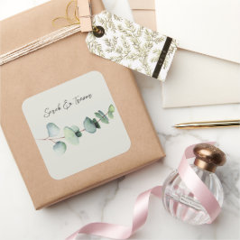 Eukalyptus Minimalistisch Wedding Cocktail Napkin Quadratischer Aufkleber