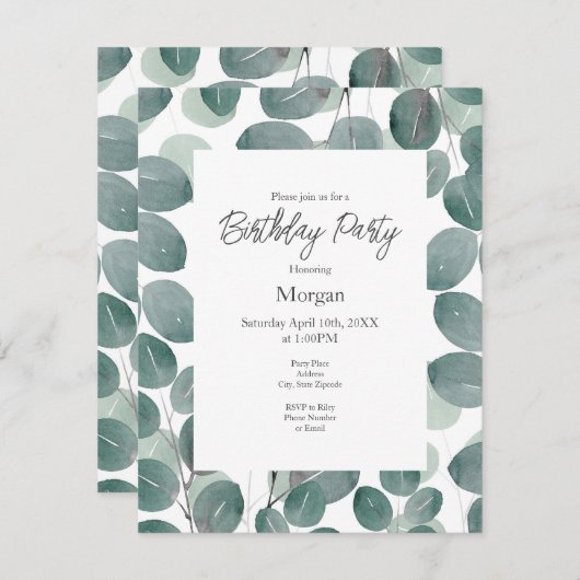 Eukalyptus Modern 2 Einladung (Vorne/Hinten)