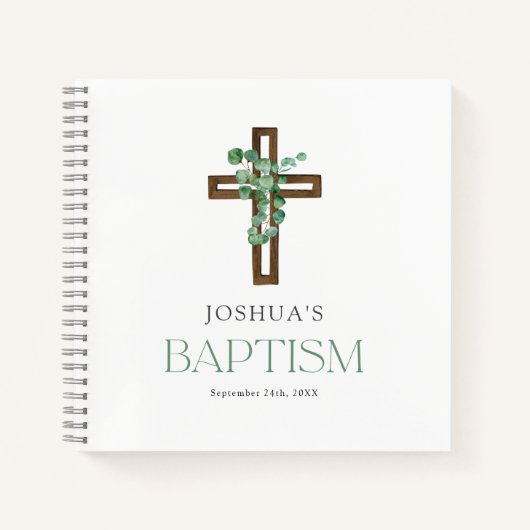 Eukalyptus Modern Cross Baptisbook Notizblock (Vorderseite)
