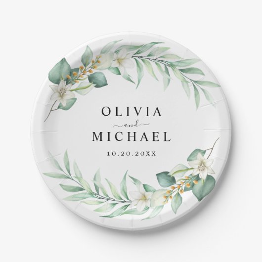 Eukalyptus Moderne Hochzeit Pappteller (Vorderseite)