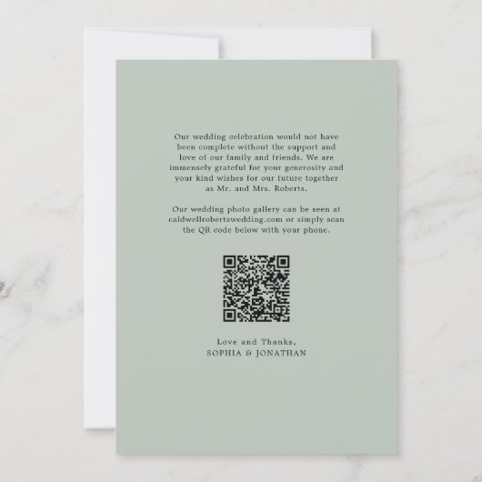 Eukalyptus Moderne Kalligrafie QR Code Wedding als Dankeskarte (Rückseite)