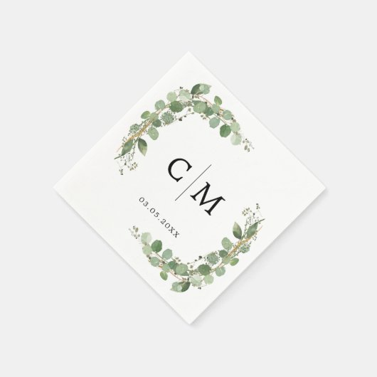 Eukalyptus Moderne Kalligraphie Monogram Wedding Serviette (Ecke)