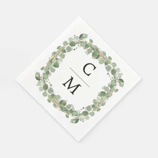 Eukalyptus Moderne Kalligraphie Monogram Wedding Serviette (Ecke)
