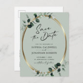 Eukalyptus Moderne Kalligraphie Save the Date Ankündigungspostkarte (Vorne/Hinten)