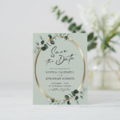 Eukalyptus Moderne Kalligraphie Save the Date Ankündigungspostkarte (Stehend Vorderseite)
