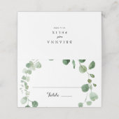 Eukalyptus Moderne kalligraphische Hochzeitsstiftu Platzkarte (Außenseite Aufgefaltet)