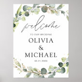 Eukalyptus Moderne Skripthochzeit Willkommen Elega Poster (Vorne)