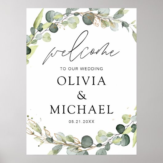 Eukalyptus Moderne Skripthochzeit Willkommen Elega Poster (Vorne)