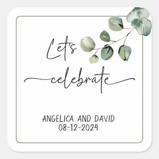 Eukalyptus moderner Celebrate-Name des lassend Quadratischer Aufkleber (Vorderseite)