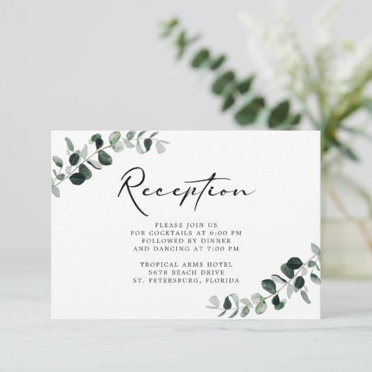 Eukalyptus Moderner kalligrafischer Empfang Begleitkarte (Stehend Vorderseite)
