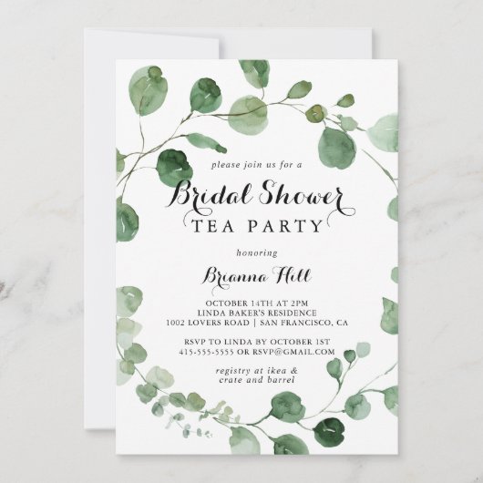Eukalyptus Modernes Brautparty Tee Party Einladung (Vorderseite)