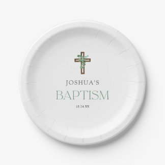 Eukalyptus Modernes Cross-Baptisse-Party Pappteller