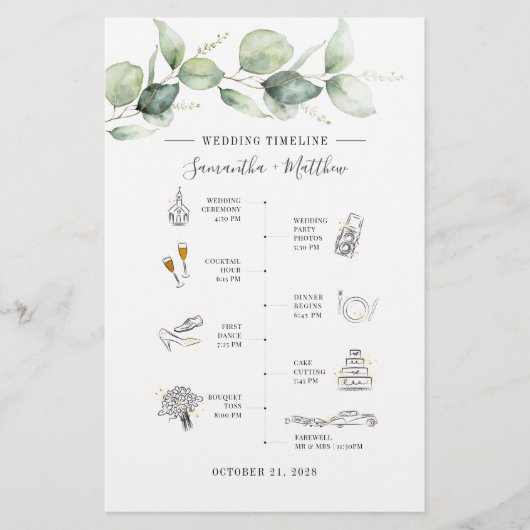 Eukalyptus Modernes Icon Hochzeitsprogramm Briefpapier (Vorderseite)