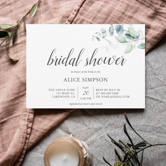 Eukalyptus Modernes Script-Brautparty Einladung