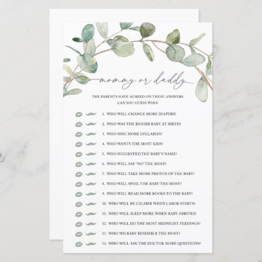 Eukalyptus Mommy oder Daddy Game (Vorne/Hinten)