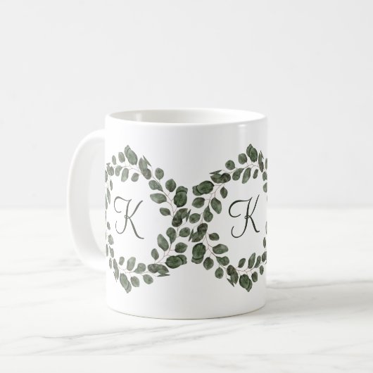 Eukalyptus Monogram Blätter Elegante Moderne Kaffeetasse (Vorderseite Links)