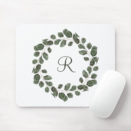 Eukalyptus Monogram Blätter Elegante Moderne Mousepad (Mit Mouse)