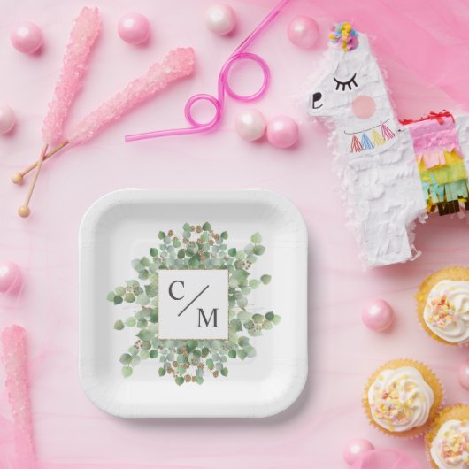 Eukalyptus monogram Dozen Brownies Pappteller (Party)