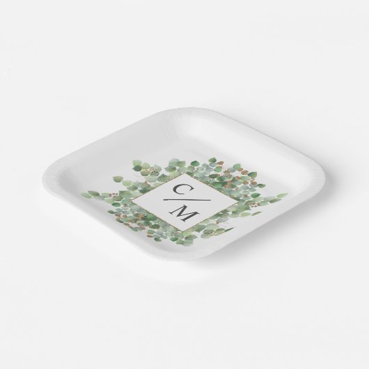 Eukalyptus monogram Dozen Brownies Pappteller (Gewinkelt)