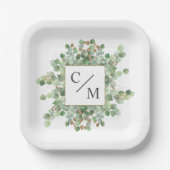 Eukalyptus monogram Dozen Brownies Pappteller (Vorderseite)